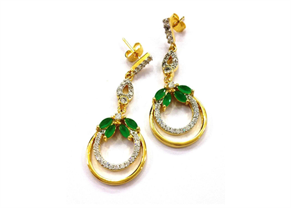 Gold Plated CZ Studded Gemstone Dangle Earring